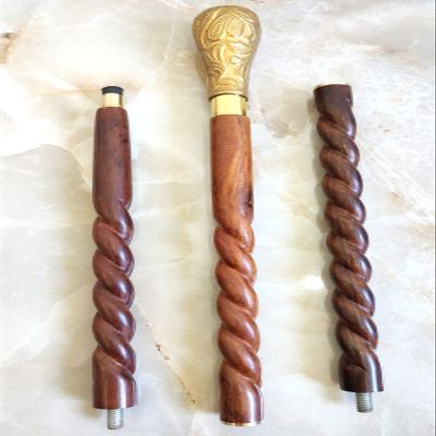 Vimal Nautical Golden & Brown Victorian Handle Walking Spiral Stick Brass Round Walking Stick Brass Handle Walking Stick Walking Stick Cane Wooden Walking Cane