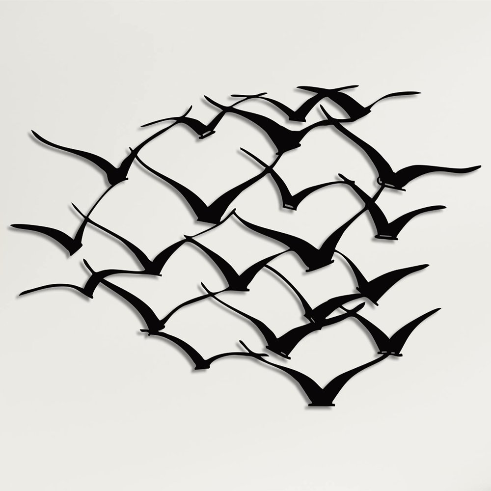 DEKADRON Metal Wall Art - Cranes - 3D Wall Silhouette Metal Wall Decor Home Office Decoration Bedroom Living Room Decor Sculpture (46" W x 23" H / 118x58cm)
