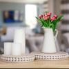 AuldHome Design Farmhouse Beaded Pedestal Tiered Stands (3-Piece Set, Unfinished); Rustic Wood Beaded Tray Stack view 3