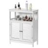 Basicwise Wooden White Modern Storage Bathroom Vanity Cabinet with Adjustable Shelves and Two Horizontal Planks Design Doors view 1