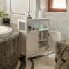 Basicwise Wooden White Modern Storage Bathroom Vanity Cabinet with Adjustable Shelves and Two Horizontal Planks Design Doors view 2