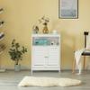 Basicwise Wooden White Modern Storage Bathroom Vanity Cabinet with Adjustable Shelves and Two Horizontal Planks Design Doors view 4