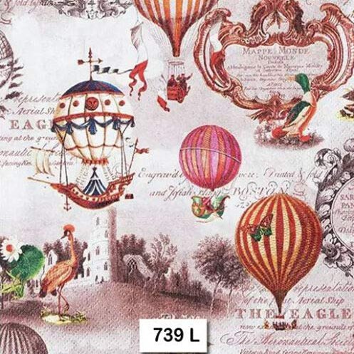 (739) TWO Individual Paper Luncheon Decoupage Napkins - HOT AIR BALLOONS VINTAGE
