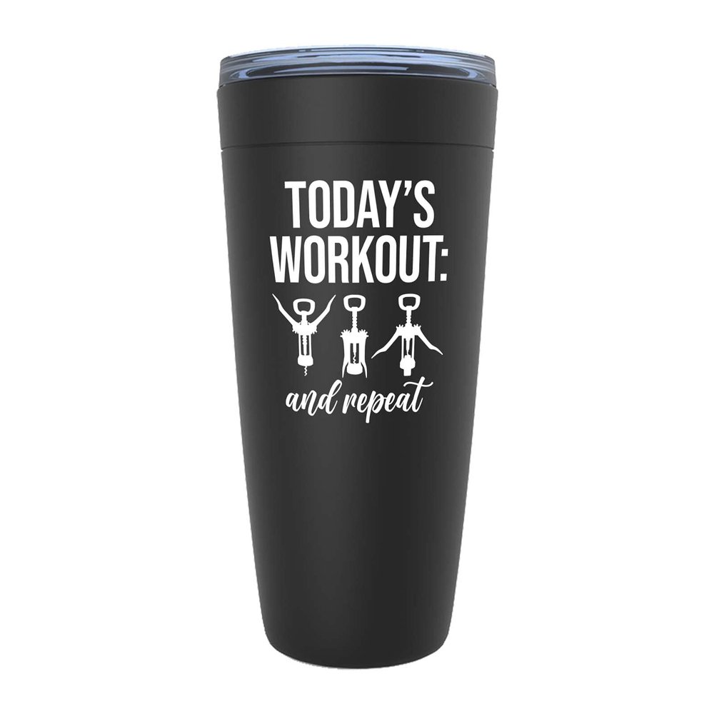 Drinking Lover Viking Tumbler 20 Oz Black - Today's Workout and Repeat - Sarcasm Drink Humor Whisky Lover Graduation Farewell 21st Working Out Exercise