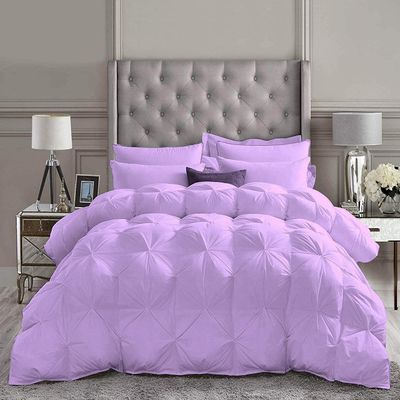 1 PC Goose Down Pinch Pleated Comforter with Corner Tabs 100% Organic Cotton 500 GSM Cotton Fill - Lilac Oversized King Size - Fluffy Baffle Box Design Light Weight Comforter Only