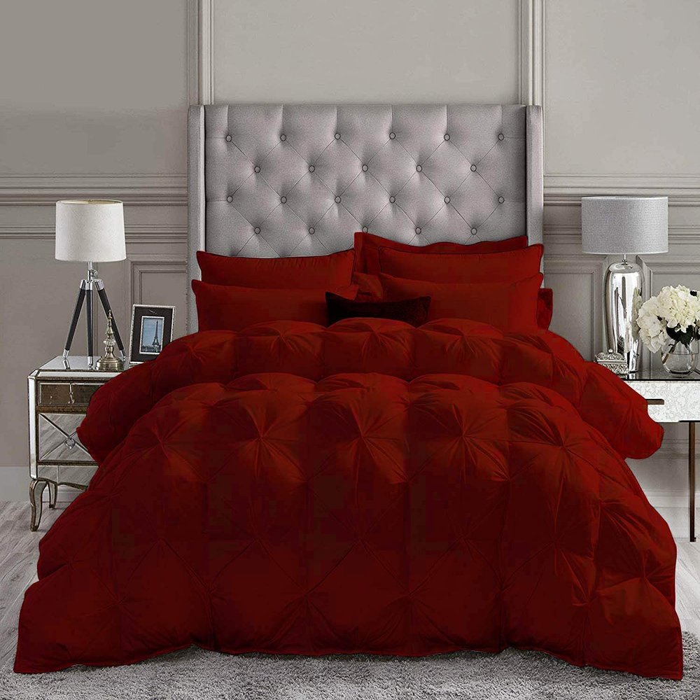 1 PC Goose Down Pinch Pleated Comforter with Corner Tabs 100% Organic Cotton 500 GSM Cotton Fill Power - Burgundy King/Cal King Size - Fluffy Baffle Box Design Light Weight Comforter Only