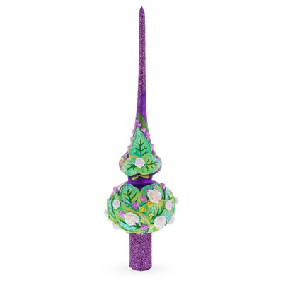 Dimensional Pink Roses on PurpleGlass Christmas Tree Topper 11 Inches