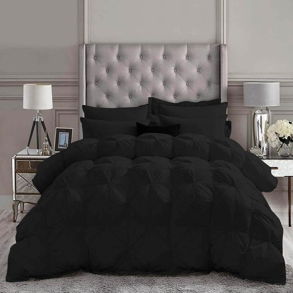 1 PC Goose Down Pinch Pleated Comforter with Corner Tabs 100% Organic Cotton 500 GSM Cotton Fill Power - Grey King/Cal King Size - Fluffy Baffle Box Design Light Weight Comforter Only