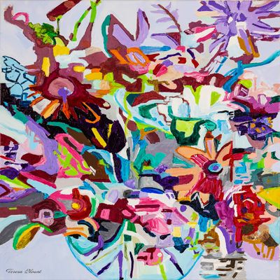 ABSTRACT FLOWER PAINTING-Vivid Flower Print-Flower Bouquet Art-Abstract Canvas Art-Vase Flower Painting-Flower Wall Art-Multicolor Wall Art (Giclee Canvas, 30x40 Inches)
