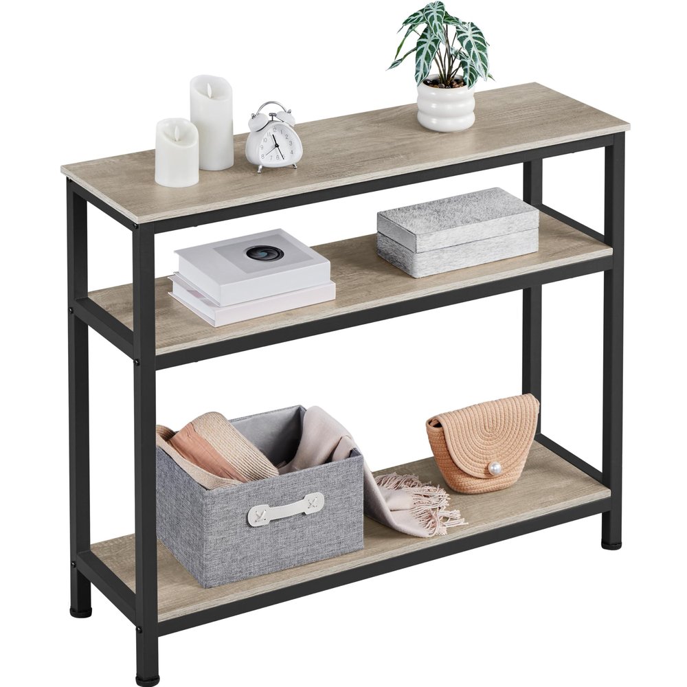 Topeakmart 3-Tier Entryway Tables with Storage, Industrial Console Table Behind Sofa Table with Storage for Living Room, Long Skinny Table with Metal Frame for Couch, 40 x 14 x 32 inches, Gray