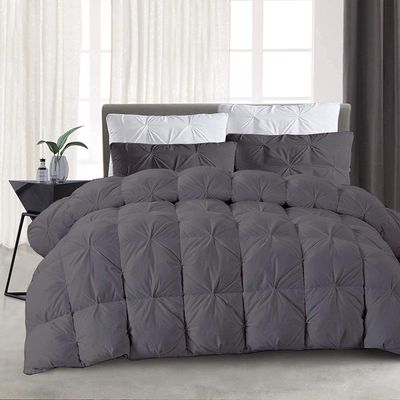 3 PCS Baffle Box Pinch Pleated Comforter Set-Dark Grey | Oversized King (116" x 98")-100% Long Staple Cotton 500 GSM All Season Warm, Lightweight Pintuck Down Alternative Quilted/Comforter Collection
