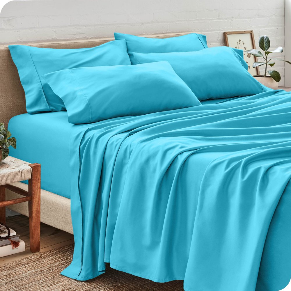 Astroo Linen 800 Thread Count Turquoise Twin XL Sheet Sets - Sateen Soft Pure Cotton, 6 Piece Bed Sheets - 1 Fitted Sheet, 1 Flat Sheet & 4 Pillow Cases - Stretch Up to 18 Inches Mattress