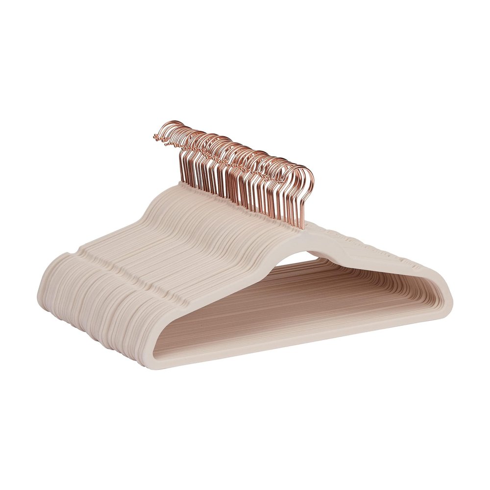 Amazon Basics Space Saving Slim Velvet Non-Slip Suit Clothes Hangers, Sturdy Construction, Closet Organizer, Pack of 50, Blush Pink/Rose Gold