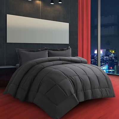 1 Pc Comforter 100% Natural Cotton 500 GSM Fill Power Down Alternative Comforter All Season Ultra-Soft Duvet Insert - Quilted Comforters for Oversized King Bed with Corner Tabs Grey Solid