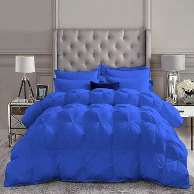1 PC Goose Down Pinch Pleated Comforter with Corner Tabs 100% Organic Cotton 500 GSM Cotton Fill - Royal Oversized Queen Size - Fluffy Baffle Box Design Light Weight Comforter Only