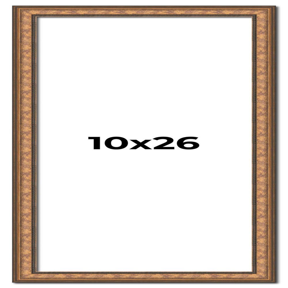10x26 Frame Gold Real Wood Picture Frame Width 1.25 Inches | Interior Frame Depth 0.5 Inches | Garrin Gold Traditional Photo Frame Complete with UV Acrylic, Foam Board Backing & Hanging Hardware