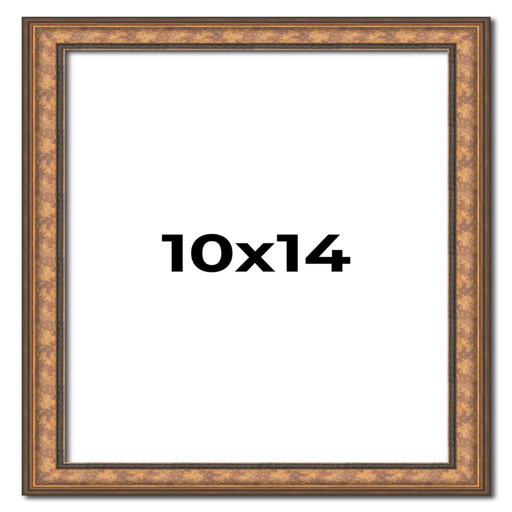 10x14 Frame Gold Real Wood Picture Frame Width 1.25 Inches | Interior Frame Depth 0.5 Inches | Garrin Gold Traditional Photo Frame Complete with UV Acrylic, Foam Board Backing & Hanging Hardware