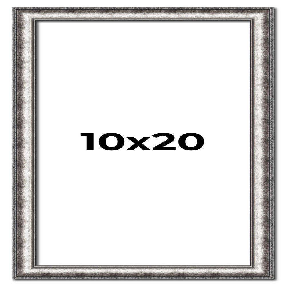 10x20 Frame Silver Real Wood Picture Frame Width 1.125 Inches | Interior Frame Depth 0.5 Inches | Complete with UV Acrylic, Foam Board Backing & Hanging Hardware