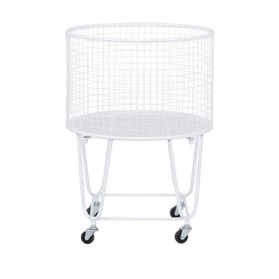 Deco 79 Metal Round Storage Cart with Wheels, 18" x 18" x 24", White