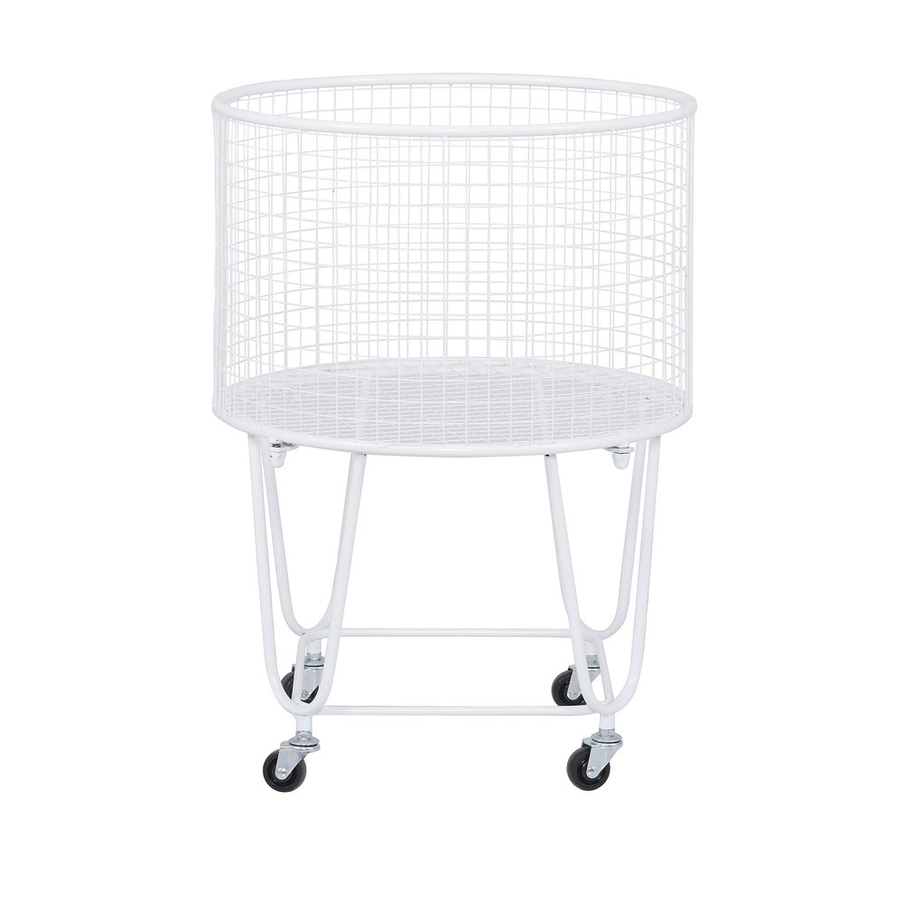 Deco 79 Metal Round Storage Cart with Wheels, 18" x 18" x 24", White