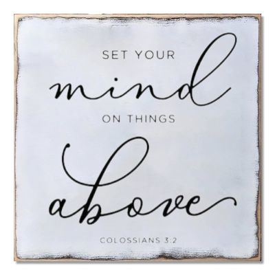 Aihesui Wood Sign Hanging Home Wall Decoration Set Your Mind on Things Above Bible Verse Wall Art Plaque for Living Room Kitchen Batheroom Bedroom Office School 12x12inch