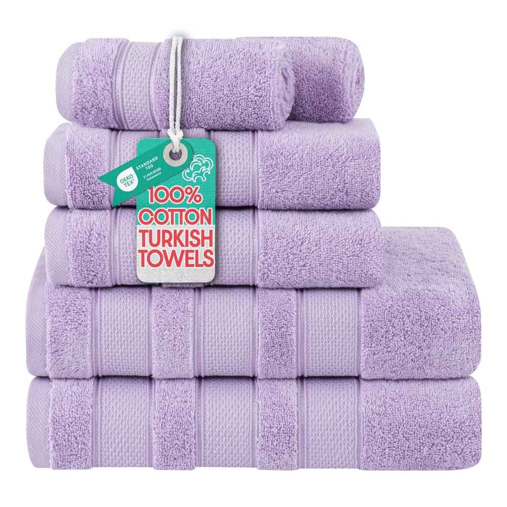 American Soft Linen Salem Turkish Bath Towel Set, 100% Cotton 600 GSM 6 Piece Towels for Bathroom, 2 Bath Towels 2 Hand Towels 2 Washcloths, Lilac