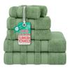 American Soft Linen Salem Turkish Bath Towel Set, 100% Cotton 600 GSM 6 Piece Towels for Bathroom, 2 Bath Towels 2 Hand Towels 2 Washcloths, Sage Green view 1