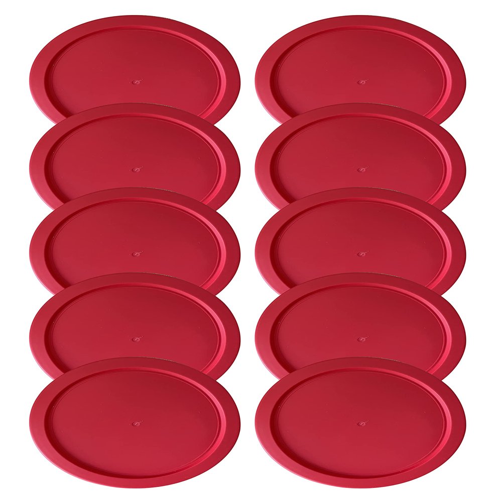 Replacement Lids fits Pyrex 4-Cup Glass Food Storage Container Bowls, 6-Inch Plastic Round Lids Covers for Pyrex 7201-PC, Airtight & Leakproof (10-Pack, Red)