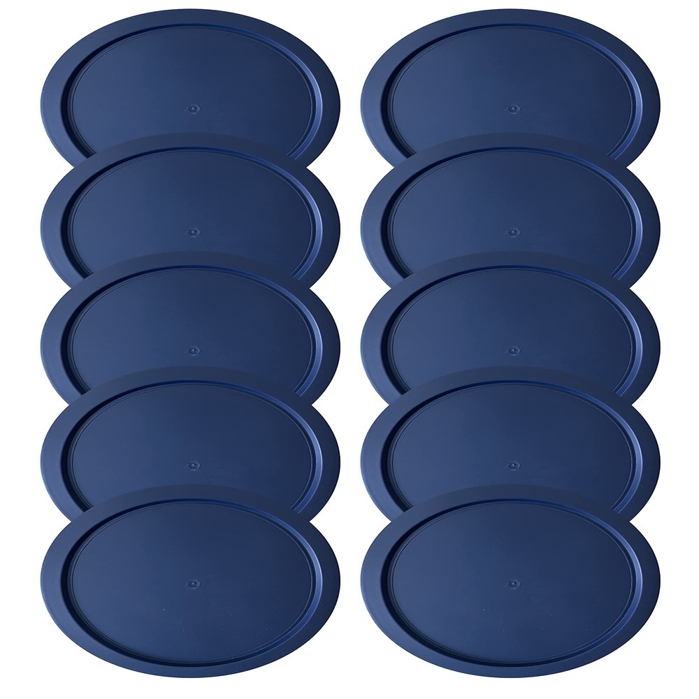 Replacement Lids fits Pyrex 4-Cup Glass Food Storage Container Bowls, 6-Inch Plastic Round Lids Covers for Pyrex 7201-PC, Airtight & Leakproof (10-Pack, Blue)
