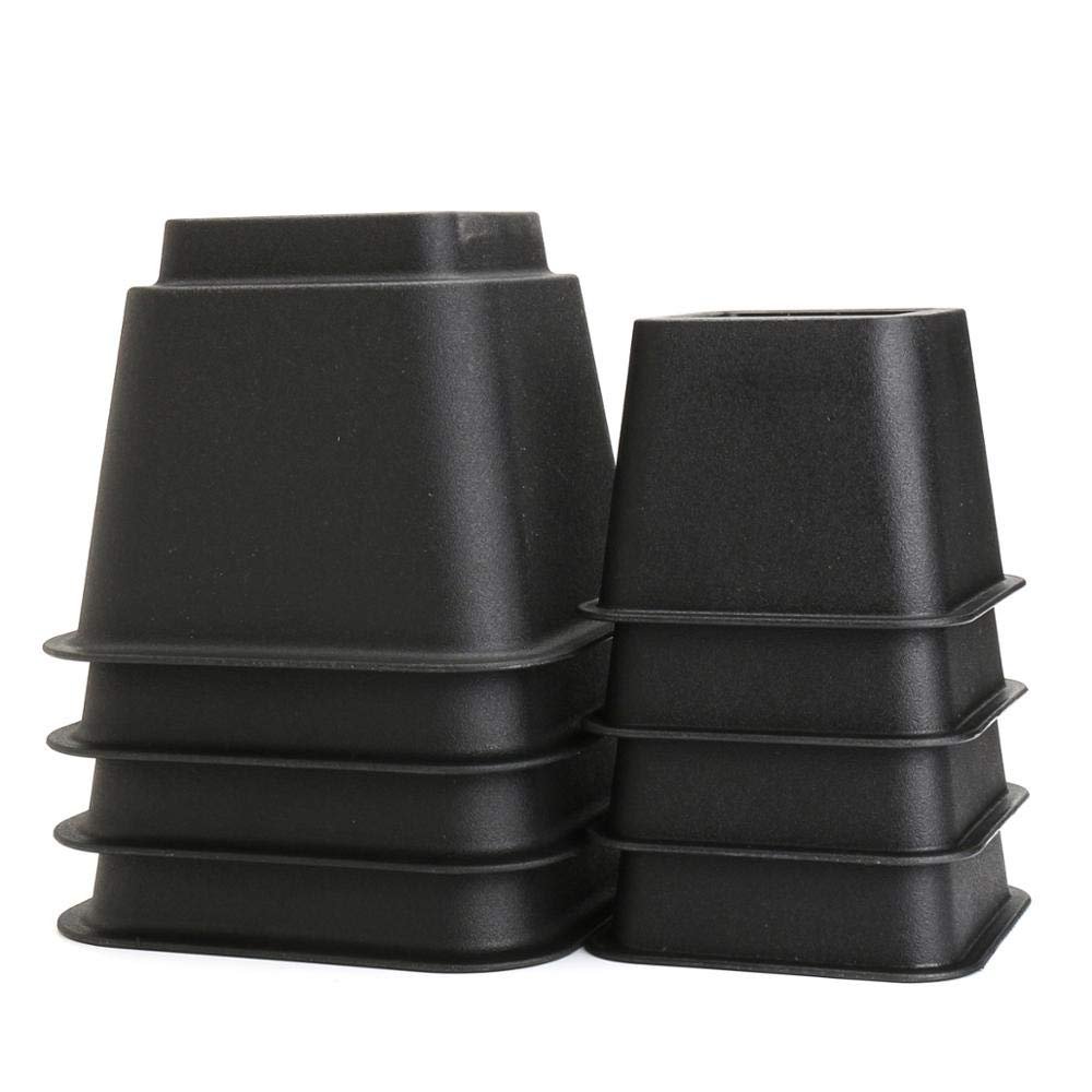 HomeRoots Bed Risers Set of 8 Heavy Duty Plastic 3, 5 or 8 Inch Adjustable Risers for Bed, Furniture Sofa, Table, and Chair - Black