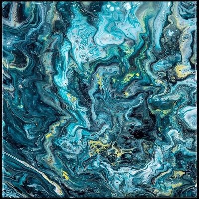 Large Abstract Art Giclee Print teal blue white ochre, Abstract Painting Print on canvas,Abstract canvas print, Abstract Art Print (Giclee Canvas, 18x24 Inches)