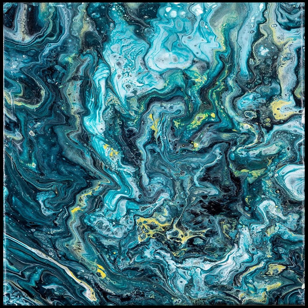 Large Abstract Art Giclee Print teal blue white ochre, Abstract Painting Print on canvas,Abstract canvas print, Abstract Art Print (Giclee Canvas, 18x24 Inches)