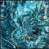 Large Abstract Art Giclee Print teal blue white ochre, Abstract Painting Print on canvas,Abstract canvas print, Abstract Art Print (Giclee Canvas, 18x24 Inches) view 1