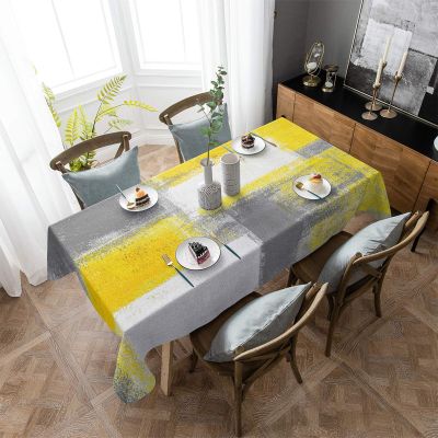 Fall Tablecloth for Rectangle Tables Yellow and Grey Abstract Paint Art Graffiti Waterproof Polyester Table Cloth for Kitchen Dinning Table Washable Table Cover for Parties/Wedding/Picnic 60x102in