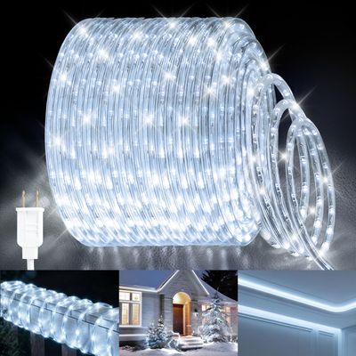 80FT LED Rope Light, Cuttable Waterproof Indoor Outdoor Clear Tube Light Plug in, 864 Daylight White LEDs 110V 6000K Flexible Connectable for Christmas Patio Outside Balcony Garden Bedroom Trees Decor