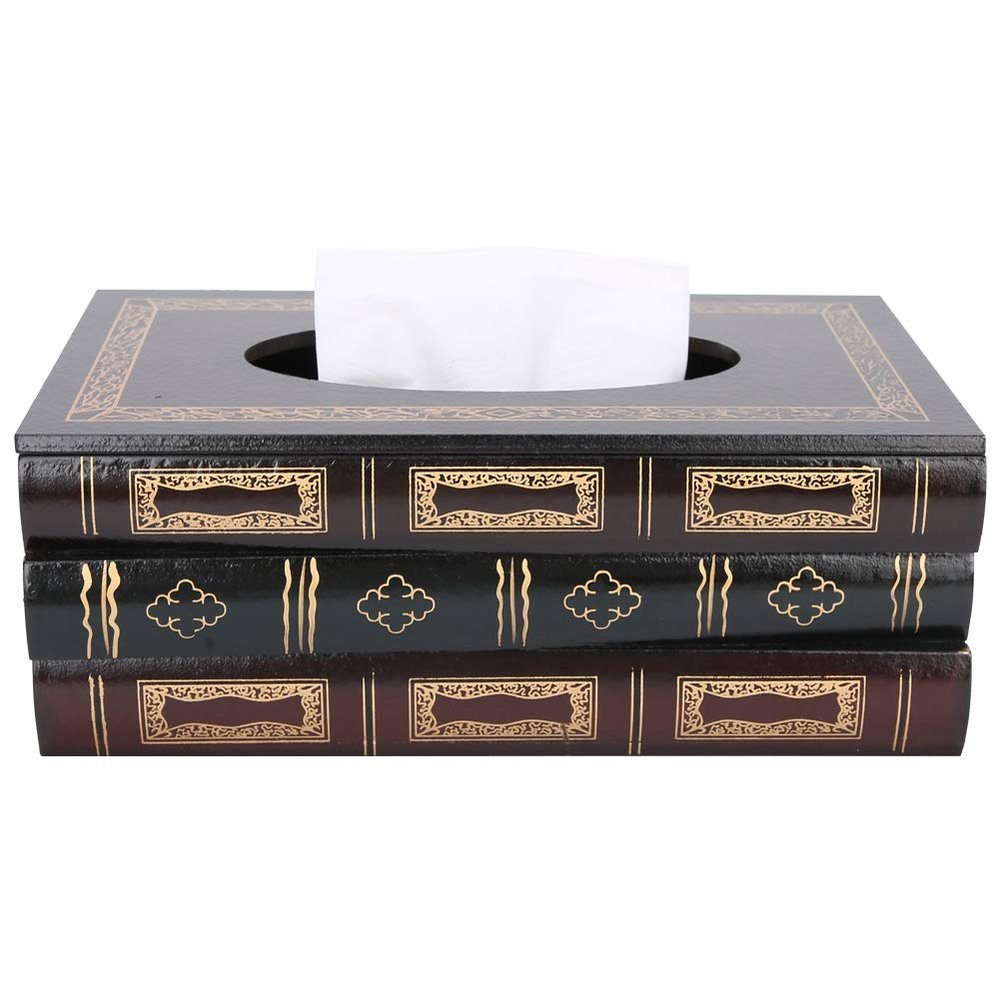 Book Tissue Box Craft Paper Towel Box Wooden Brown Retro European Large Capacity Napkin Box Holder Dispenser