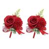 ARTFLWS 2PCS Rose Flower Wrist Corsage Boutonniere Set Handmade Artificial Corsage Set Bride Hand Flower Men Boutonniere for Wedding Party Prom Decorations (2 Boutonnieres Red) view 1