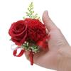 ARTFLWS 2PCS Rose Flower Wrist Corsage Boutonniere Set Handmade Artificial Corsage Set Bride Hand Flower Men Boutonniere for Wedding Party Prom Decorations (2 Boutonnieres Red) view 2