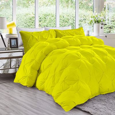 Yellow 5 Piece Goose Down Quiled Comforter 4 Pillow Cases Cotton All-Season Pinch Pleated Comforter Set Queen (88'' x 92'')