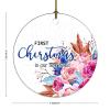 First Christmas in Our New Home Souvenir Ceramic Ornaments Flower Wreath 2021 3x3 Inch Double-Sided Printing Round Christmas Tree Decor Decoration for Christmas Tree New Year Indoor Holidays view 2