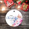 First Christmas in Our New Home Souvenir Ceramic Ornaments Flower Wreath 2021 3x3 Inch Double-Sided Printing Round Christmas Tree Decor Decoration for Christmas Tree New Year Indoor Holidays view 3