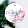 First Christmas in Our New Home Souvenir Ceramic Ornaments Flower Wreath 2021 3x3 Inch Double-Sided Printing Round Christmas Tree Decor Decoration for Christmas Tree New Year Indoor Holidays view 4