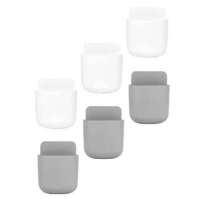Cabilock 6pcs Wall-mounted Phone Storage Boxes Nail Rack for Remote Controls and Sundries Easy to Install Organizer for Bedroom Living Room and Kitchen Grey