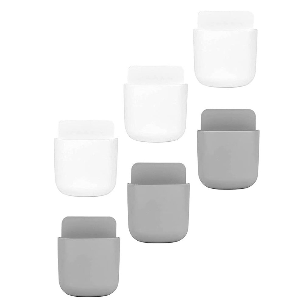 Cabilock 6pcs Wall-mounted Phone Storage Boxes Nail Rack for Remote Controls and Sundries Easy to Install Organizer for Bedroom Living Room and Kitchen Grey