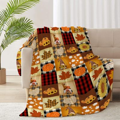 ARAHANT Multifunctional Thanksgiving Pumpkin Turkey Maple Leaves Retro Plaid Blanket, Flannel, Soft and Comfortable, Suitable for Sofa, Living Room, Bedroom, Good Gift Choice, 120" x 90" for Family