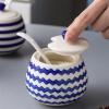 200ML/7Oz Ceramic Sugar Bowl with Lid and Spoon, Porcelain Pepper Storage Jar Pot Sugar Container Seasoning Pot view 2