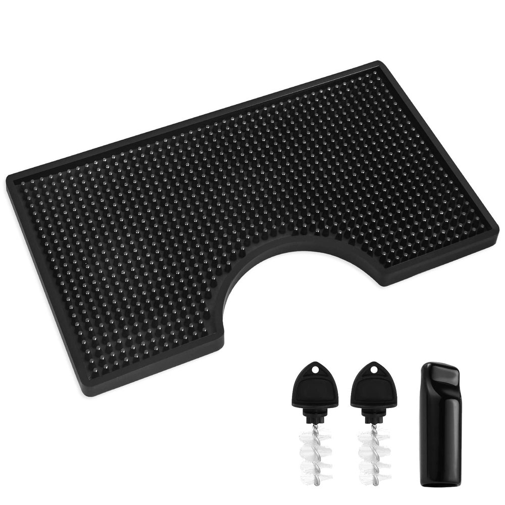 Dbgogo Kegerator Bar Mat PVC Keg Drip Mat Kegerator Tower Beer Drip Tray Non-Slip Rubber Kegerator Drip Tray Kegerator Surface Mount Beverage Bar Drip Tray with 4.5'' Draft Beer Tower Flange Cutout