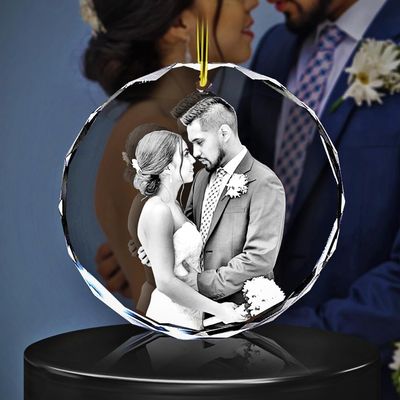 2D Crystal Ornament, 3D Laser Engraved, Memorable Birthday Gift Picture, Personalized with Your Own Photo for Men, Women, Mom, Dad.