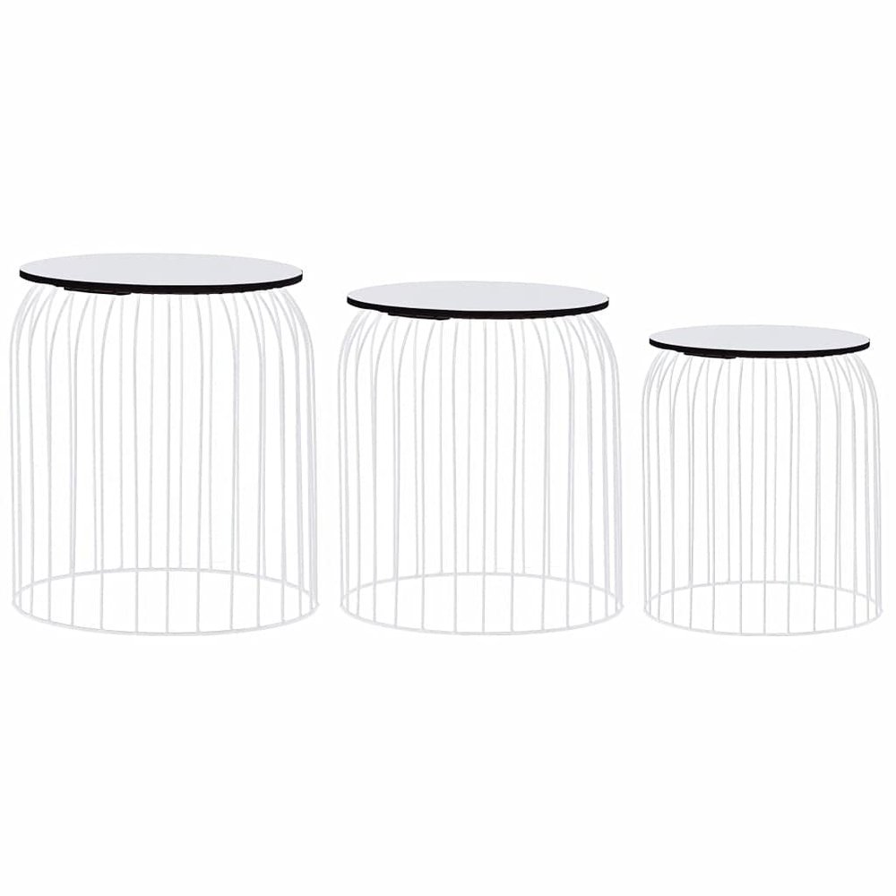 3 Pcs Coffee Table Set with MDF Tabletop Metal Frame Couch Table Set Industrial Style Side Table Furniture Set for Living Room Bedroom 15.7" x 15.7" x 17.7"