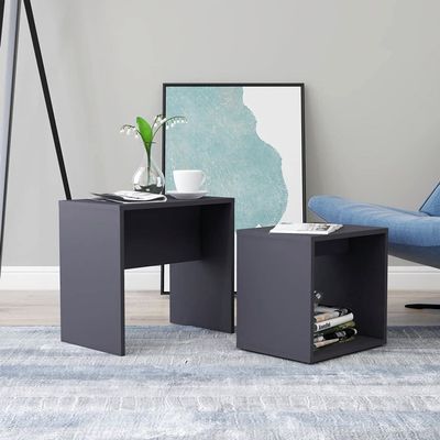2-Piece Chipboard Nesting Coffee Table Set Modern Couch Table Set Shelving-Design Side Table Furniture Set for Living Room Bedroom Office 18.9" x 11.8" x 17.7"